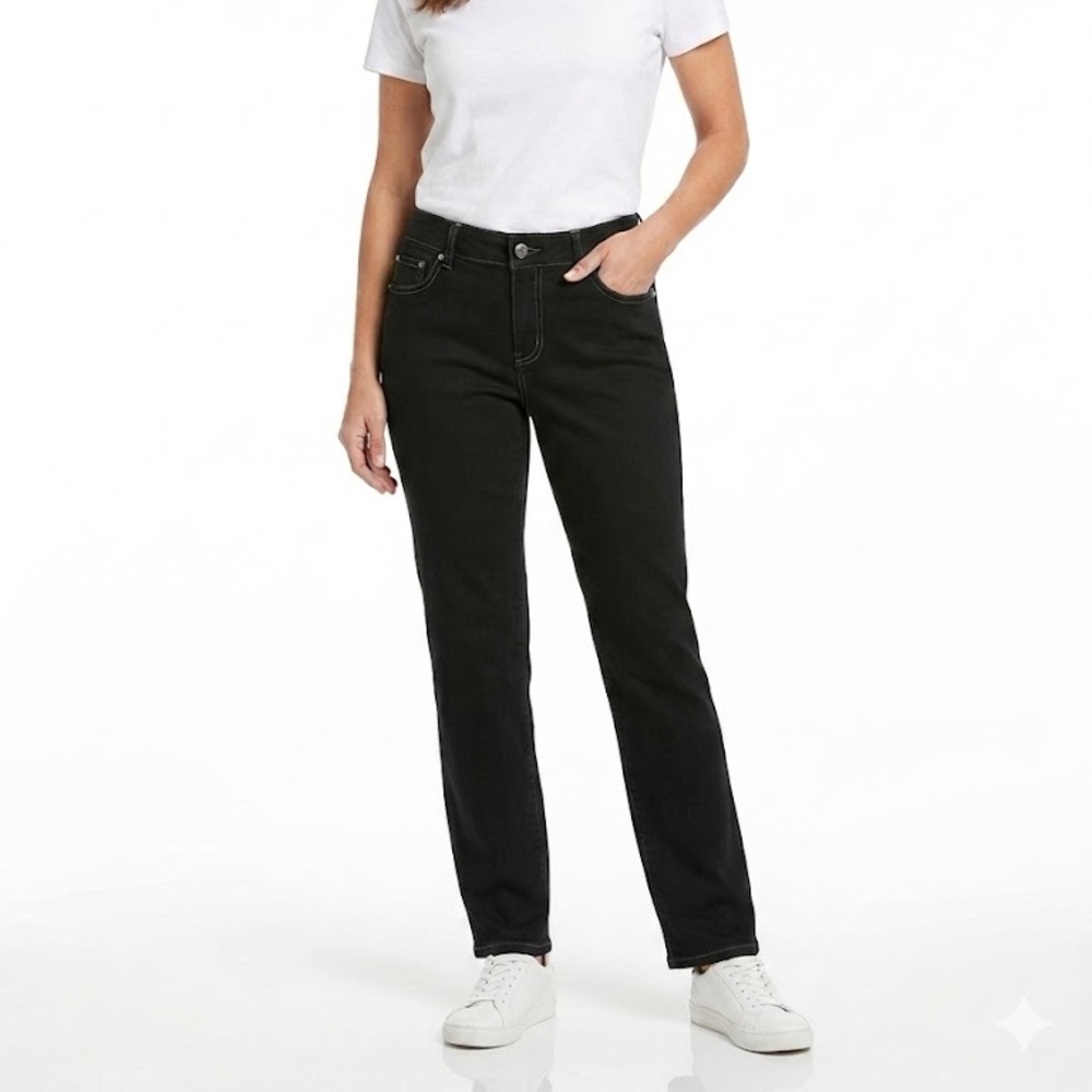 Chico’s Platinum Denim Jeans 0 / 4 Short Black Stretch Straight Leg Petite